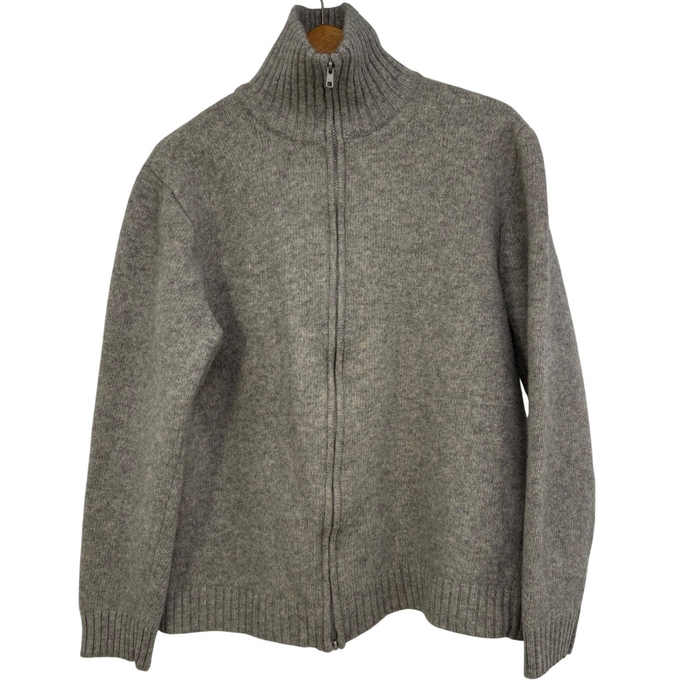 Bowen & Wright Mens Gray 100% Lambswool Full Zip Mock Neck Sweater Cardigan XL